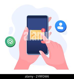 Téléphone intelligent portable avec notification par e-mail, marketing numérique direct, rappel de message non lu, concept de marketing par e-mail pour bannière Web, landin Illustration de Vecteur