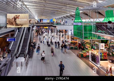 Passagers dans le terminal de l'aéroport international de Schipol, Amsterdam, Hollande Banque D'Images