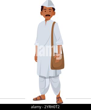 Homme commun indien, homme rural avec sac d'épaule, gens ordinaires, gens ordinaires indiens Illustration de Vecteur