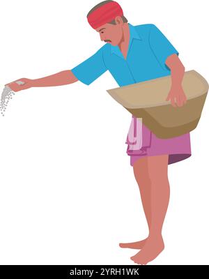 Fermier travaillant caractère, agriculture indienne travaillant. Agriculteur récoltant au champ Illustration de Vecteur