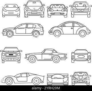 Icônes de voiture, ensemble simple d'icônes de ligne vectorielle liées à la voiture. Contient de telles icônes, icônes animées liées à l'auto Illustration de Vecteur