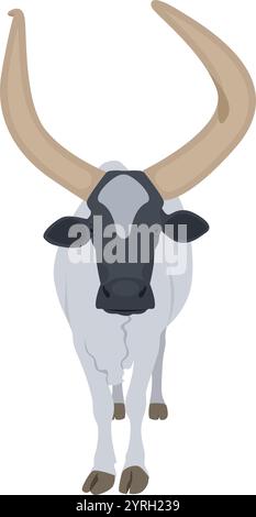 Ankole watusi bétail Big Horn, vache à corne longue. Taureau africain. Illustration de Vecteur