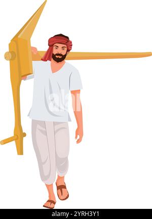 Agriculteur indien transportant une charrue à bois Illustration de Vecteur