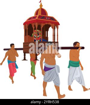 Dévots portant des statues de Dieu au temple Puri jagannath, procession de utsava murti du temple Puri jagannath, Festival Rath Yatra chariot Illustration de Vecteur