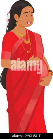 Femme enceinte indienne, concept de grossesse. Femme indienne dans le saree traditionnel. Illustration de Vecteur