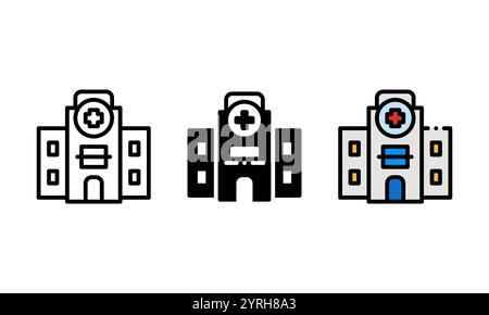 Icône Hôpital. icône vectorielle avec contour, glyphe et style de contour plein. idéal pour le thème des soins de santé Illustration de Vecteur