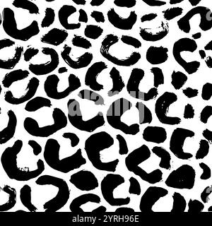 Noir et blanc Leopard Grunge Print Brush Seamless Pattern Illustration de Vecteur