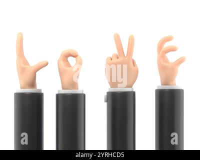 Maquette d'icône de geste de dessin animé. Définir les gestes des mains féminines faisant L'AMOUR DE mot, clipping path.3D rendu sur fond blanc. Banque D'Images