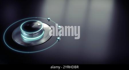 Bouton rotatif en métal à trois points - illustration 3D. Banque D'Images