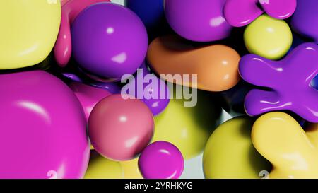 Une illustration 3D vibrante mettant en vedette un éventail de formes douces et colorées ressemblant à un ballon la composition abstraite combine des teintes de rose, violet, jaune et Banque D'Images