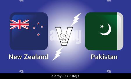 New Zealand vs Pakistan drapeaux vectoriels d'illustration 3D dans rectangle arrondi ombré avec Flash versus match Illustration de Vecteur