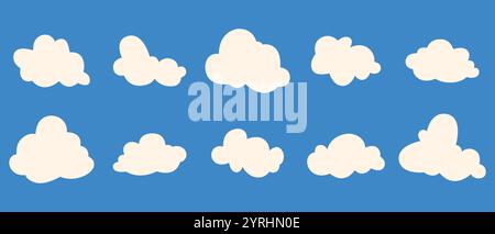 Ensemble de nuages bleus simples. Éléments sur fond blanc. Illustration de Vecteur