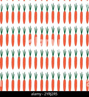 Carotte à main levée en orange et vert tendance Seamless Pattern Healthy Eating doodle Background texture. Illustration vectorielle isolée papier peint, emballage ou bannière promotionnelle Web, dépliants, étiquette de prix, étiquettes Illustration de Vecteur