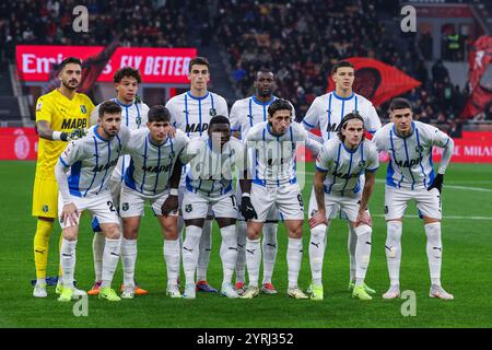 Milan, Italien. 03 décembre 2024. Les joueurs AMÉRICAINS de Sassuolo s'alignent lors du match de football Coppa Italia 2024/25 entre l'AC Milan et l'US Sassuolo au San Siro Stadium crédit : dpa/Alamy Live News Banque D'Images