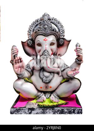 Dieu hindou Ganesha sur fond blanc, Ganesha Idol. Ganesh festival. Banque D'Images