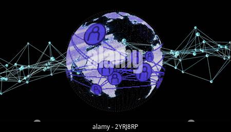 Réseau mondial de connexions et d'icônes d'utilisateur image sur la Terre en rotation Banque D'Images
