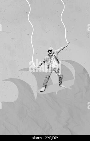 Création abstrait collage modèle graphique image de funky cool grand-père équitation surf isolé dessin arrière-plan Banque D'Images