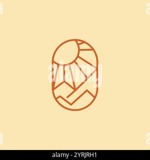 soleil avec vecteur d'icône de logo de colline de montagne dans la ligne à la mode linéaire, logo de contour de paysage de nature Illustration de Vecteur