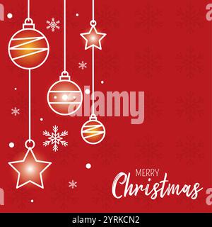 Ornements de Noël suspendus et flocons de neige sur le vecteur rouge Illustration de Vecteur