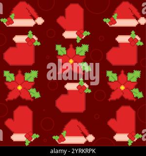 Motif de Noël avec chapeaux de Père Noël et poinsettias Vector Illustration de Vecteur