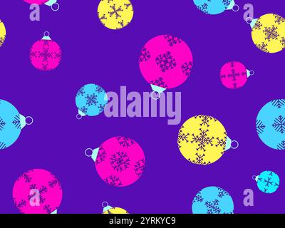 Motif sans couture de boules de Noël. Christmas Tree Balls est décoré de motifs de flocons de neige. Boules d'arbre de Noël. Design de Noël pour emballages, couvertures, Illustration de Vecteur