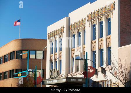 Détail du bâtiment du théâtre historique Kimo sur Central Avenue, route 66. Albuquerque. Nouveau Mexique, États-Unis Banque D'Images