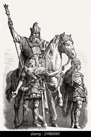 Clovis, Chlodovechus, Chlodwig I., Chlodowech, 466-511, roi des Francs de la dynastie mérovingienne, à la bataille de Tolbiac, Ve siècle Banque D'Images