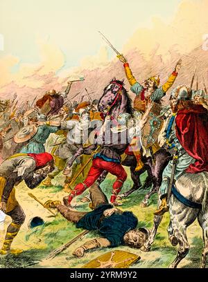 Clovis, Chlodovechus, Chlodwig I., Chlodowech, 466-511, roi des Francs de la dynastie mérovingienne, à la bataille de Tolbiac, Ve siècle Banque D'Images