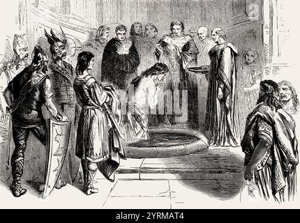 Baptême de Clovis par Saint Remigius, cathédrale de Reims, 496, Clovis, Chlodovechus, Chlodwig I., Chlodowech, 466-511, roi des Francs de la dynastie mérovingienne Banque D'Images