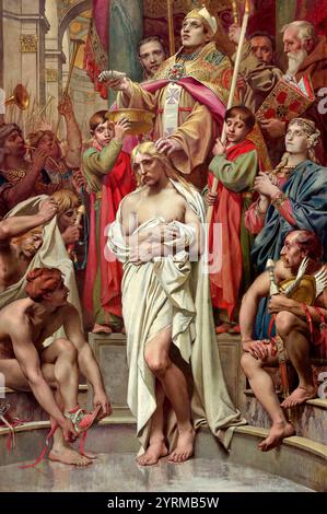 Baptême de Clovis par Saint Remigius, cathédrale de Reims, 496, Clovis, Chlodovechus, Chlodwig I., Chlodowech, 466-511, roi des Francs de la dynastie mérovingienne Banque D'Images