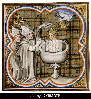 Baptême de Clovis par Saint Remigius, cathédrale de Reims, 496, Clovis, Chlodovechus, Chlodwig I., Chlodowech, 466-511, roi des Francs de la dynastie mérovingienne Banque D'Images