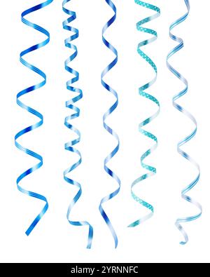 Banderoles serpentine bleues isolées sur fond blanc. Les rubans de serpentin tourbillonnants sont idéaux pour le carnaval, le nouvel an ou le contenu sur le thème des anniversaires. Bleu Banque D'Images