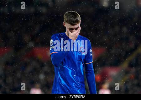 Cole Palmer de Chelsea réagit lors du premier League match au St Mary's Stadium de Southampton. Date de la photo : mercredi 4 décembre 2024. Banque D'Images