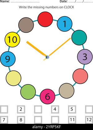 Feuille d'activité de l'horloge analogique Illustration de Vecteur