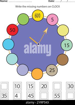 Feuille d'activité de l'horloge analogique Illustration de Vecteur