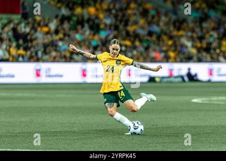 Melbourne, Australie, 4 décembre 2024. Sharn Freier de l'équipe d'Australie lors du match amical international féminin de football entre les femmes australiennes et les femmes du Taipei chinois à AAMI Park le 4 décembre 2024 à Melbourne, en Australie. Crédit : Santanu Banik/Speed Media/Alamy Live News Banque D'Images