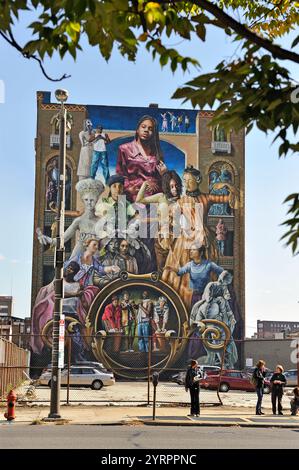 « Common threads », mural de Meg Saligman à Broad and Spring Garden Streets, mural Arts Program, Philadelphie, Commonwealth of Pennsylvania, Northeaste Banque D'Images