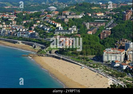 Plage Ondarreta, Baie de la Concha vue depuis le Monte Igeldo, Saint-Sébastien, Golfe de Gascogne, province de Gipuzkoa, pays Basque, Espagne, Europe Banque D'Images