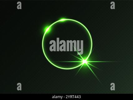 Lumière verte éclatante, éclat brillant brillant brillant, effet éclatant de lentille, éblouissement brillant. Illustration de Vecteur