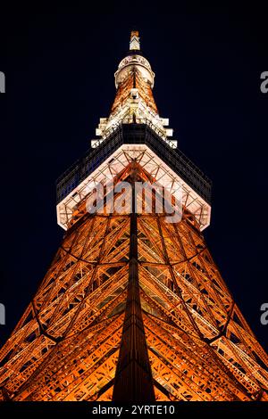 Le treillis d'acier saisissant de la tour de Tokyo s'illuminait la nuit Banque D'Images