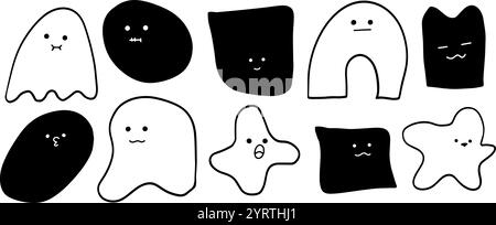 Emoji dessiné à la main | illustration de l'ensemble de formes abstraites | vecteur Doodle minimaliste pour des designs amusants et créatifs Illustration de Vecteur