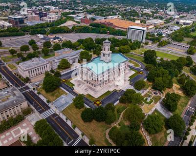 Vue drone du Capitole de l'État du Tennessee Banque D'Images