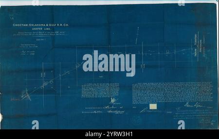 Choctaw, Oklahoma, and Gulf Railroad Company, Located Line, montrant la partie partielle de la carte no 12 est de Howe, territoire indien, de la station 0 à la station 589 95 dans la nation Choctaw Banque D'Images