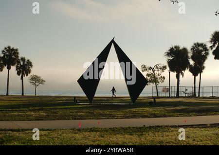 Vue en bas angle sur l'herbe verte dans les produits Petersburg , FL Vinoy Park vers Tampa Bay tôt le matin Sun Palm et personne au milieu Banque D'Images