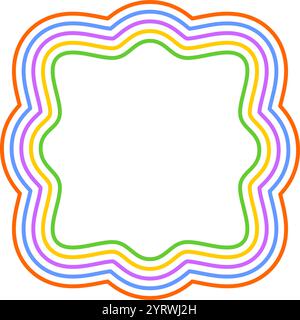 Cadre carré coloré avec bords ondulés. Forme géométrique avec bordures festonnées. Zone de texte vierge, étiquette ou étiquette isolée sur fond blanc. Illustration vectorielle plate. Illustration de Vecteur