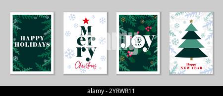 Joyeuses fêtes, joyeux Noël et bonne année 2025 ensemble de cartes de vœux créatives. Conception chrétienne de Noël pour les affiches d'événements d'église ou les médias sociaux Illustration de Vecteur