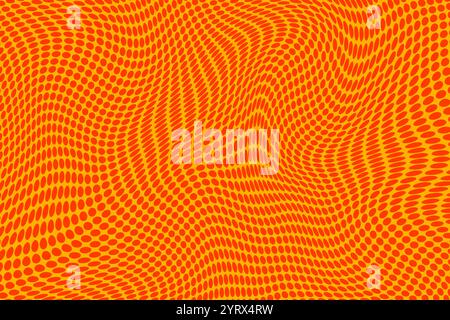 Un motif tourbillonnant et hypnotique de points orange sur un fond jaune vif. Banque D'Images