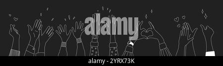 Doodle esquisse mains vers le haut gestes icônes comiques silhouettes ensemble de vecteur. Illustration de Vecteur