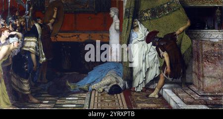 L'assassinat de Caligula, le nouvel empereur Claudius caché derrière le rideau. Sir Lawrence Alma Tadema, empereur romain 41AD, (mort de Caligula), 1871 Banque D'Images