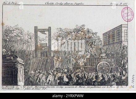 17 juillet 1793 Marianne Charlotte Corday, assassin de Marat, est guillotinée sur la place de la Révolution, anciennement place de Louis XV. Banque D'Images